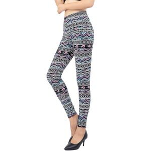 Kollie More Womens Blue Pink Tribal Ultra Soft Stretchy Leggings Geometric OS